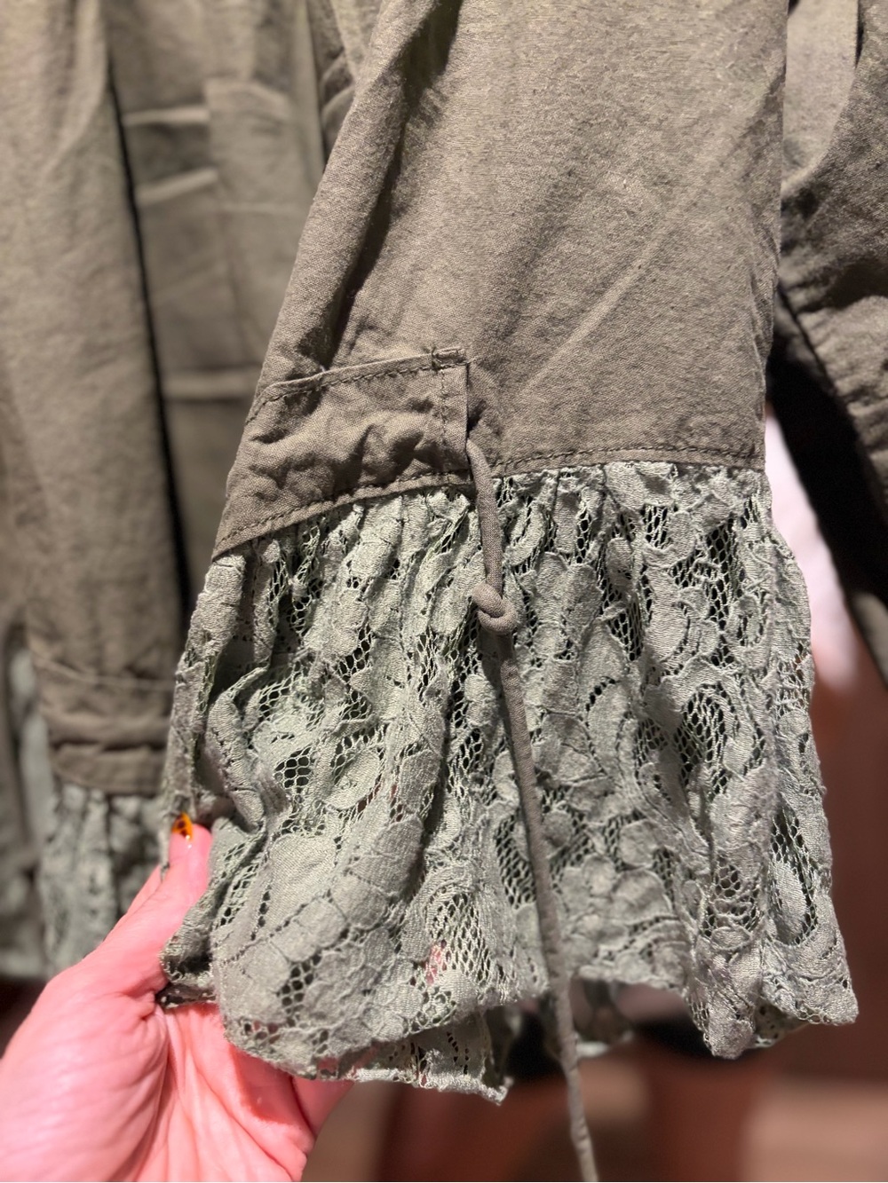 ✌🏽☮️🤎We The Free Olive Green Outset Utility Jacket Lace Ruffle Hem✌🏽🤎☮️ - Picture 16 of 16